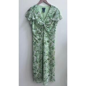 Women's Green Floral Ruffle Sleeves Y2K K Studio Cottagecore Maxi Dress Size 14